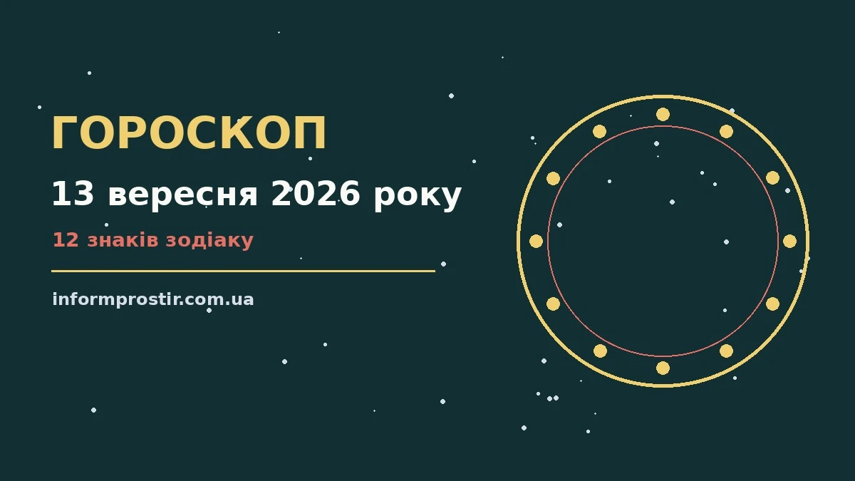 Зіркова ілюстрація недільного гороскопу на 13 вересня 2026 року з м'яким світлом і знаками Зодіаку